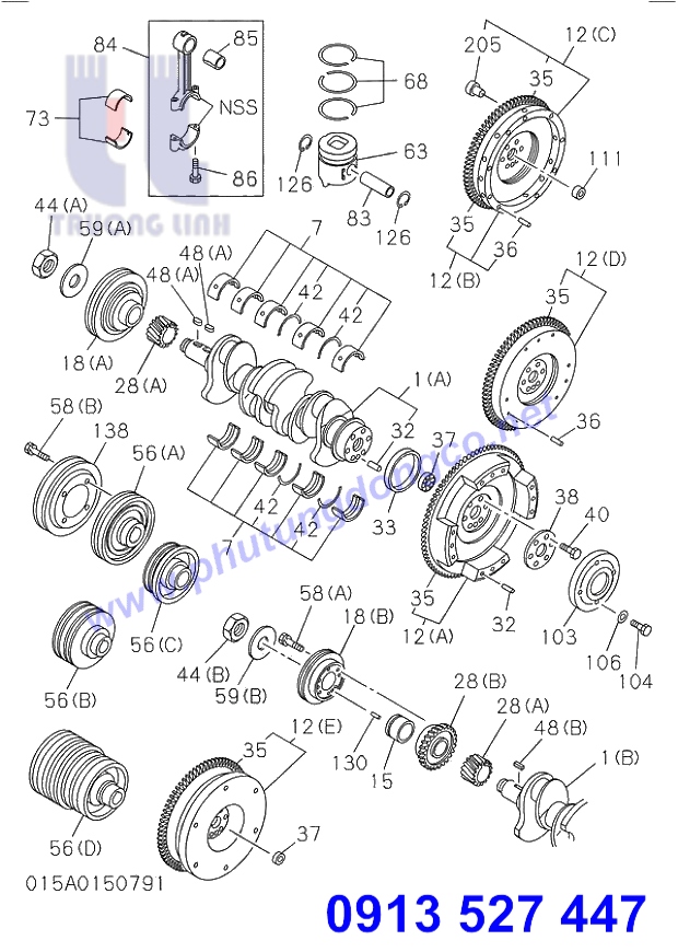 TRỤC CƠ - PISTON & BÁNH ĐÀI ISUZU 4BG1 - PHỤ TÙNG XE ĐÀO HITACHI ZX130