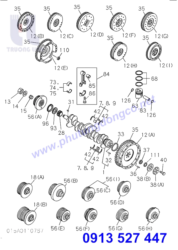 TRỤC CƠ - PISTON & BÁNH ĐÀ ISUZU 6BD1 - PHỤ TÙNG XE ĐÀO HITACHI EX200-2