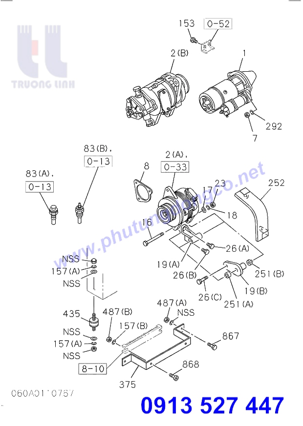 MÁY KHỞI ĐỘNG - MÁY PHÁT ĐIỆN -  CẢM BIẾN ISUZU - PHỤ TÙNG XE ĐÀO HITACHI EX200-2
