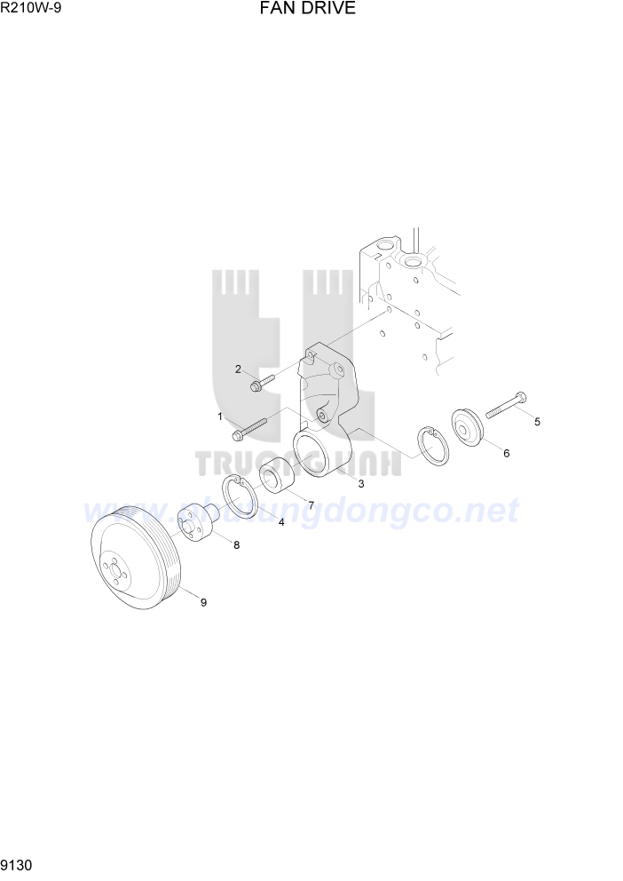 Pulley cánh quạt động cơ QSB6.7 - phụ tùng xe đào hyundai r210w-9