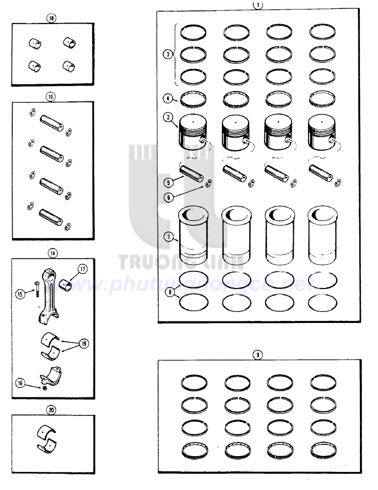 Piston, xéc măng, xilanh động cơ case 188 - case spare parts genuine